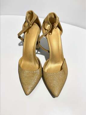 Dream Pairs Women's Gold Glitter Pointed Toe Ankle Strap Bloom Block Heel Pumps